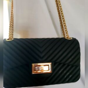 Elegant Black Quilted Bag with Gold Chain